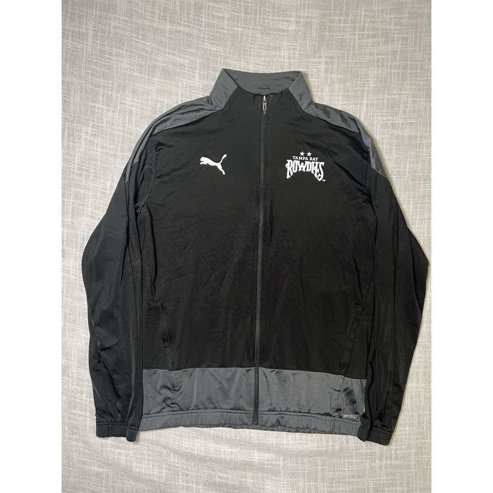 Puma Tampa Bay Rowdies Track Jacket Black Gray Mens Size Large Full Zip Soccer